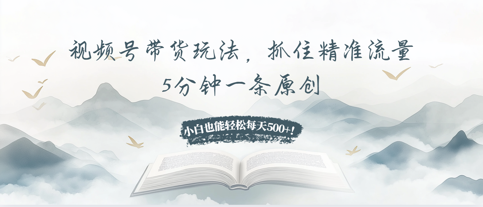 视频号带货玩法,抓住精准流量,5分钟一条原创,小白也能轻松每天500+!-一起学网赚