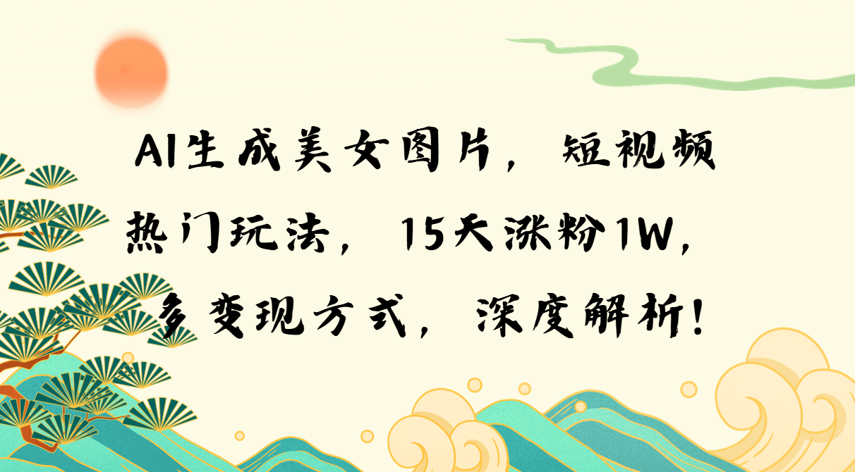AI生成美女图片,短视频热门玩法,15天涨粉1W,多变现方式,深度解析!-一起学网赚